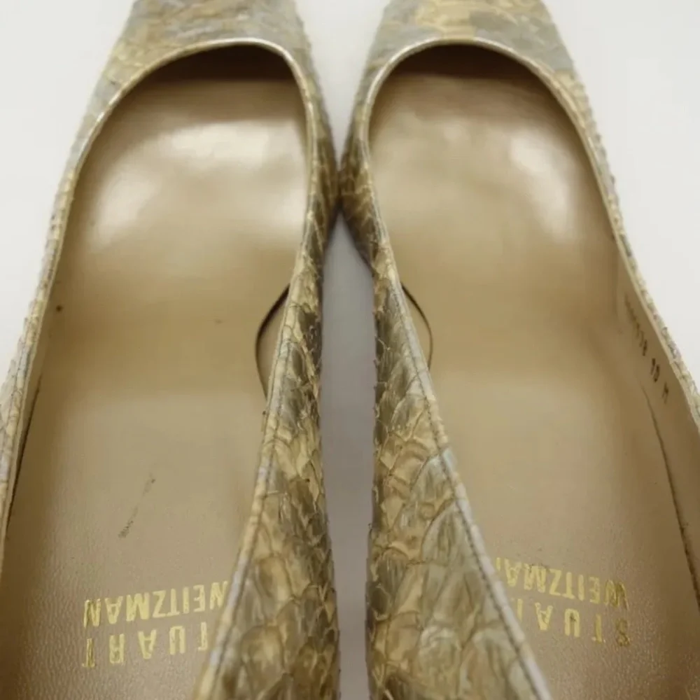 Stuart Weitzman Metallic Gold Snakeskin Heels Pumps stiletto shoes almost new 10